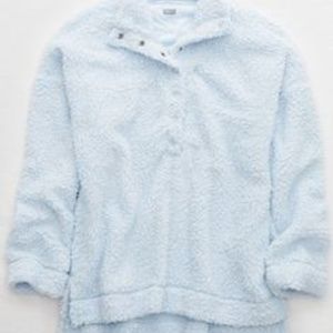 AERIE CLOUD SHERPA OVERSIZED PULLOVER EYELET BLUE